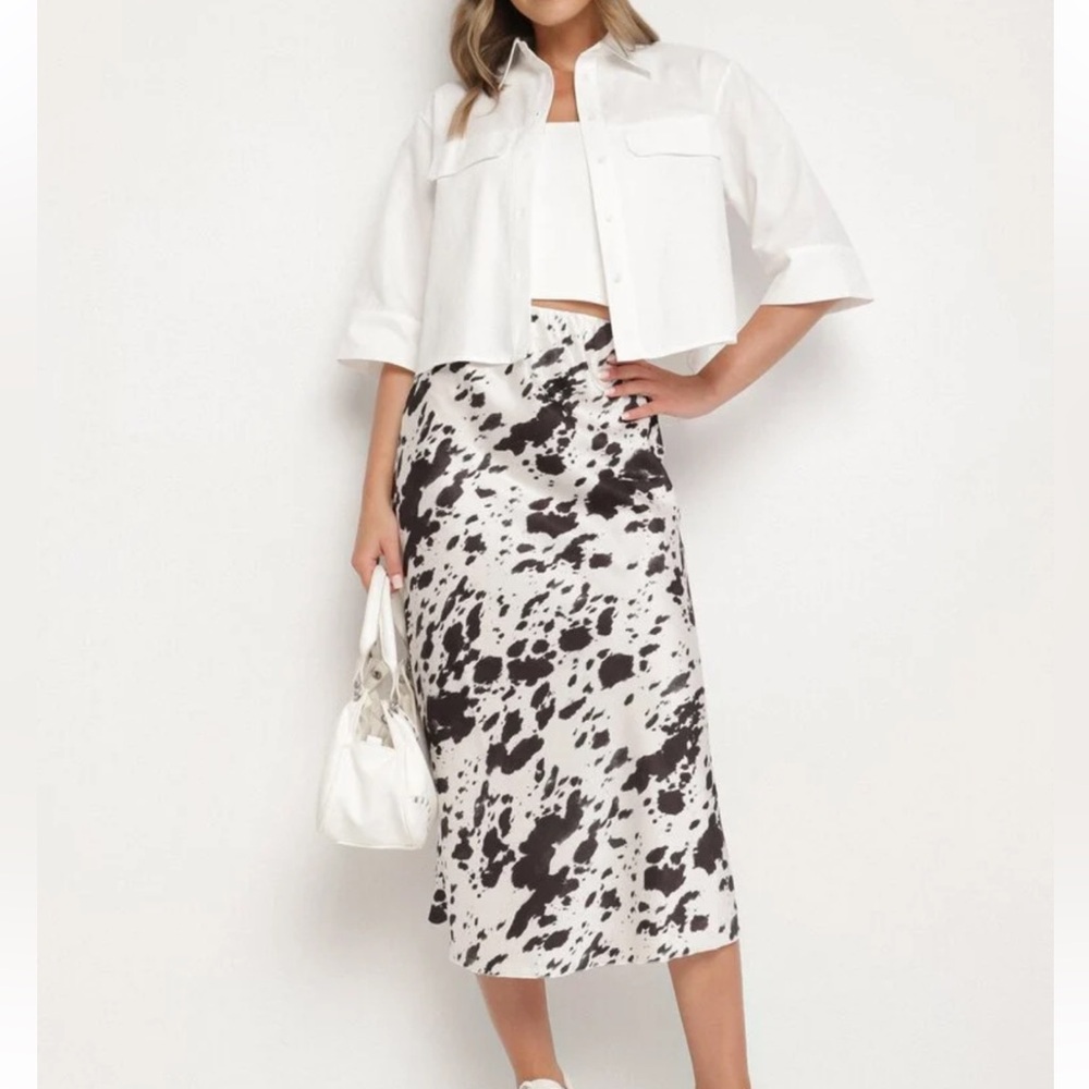 White and Black Cow-Print Midi Skirt BRAND NEW